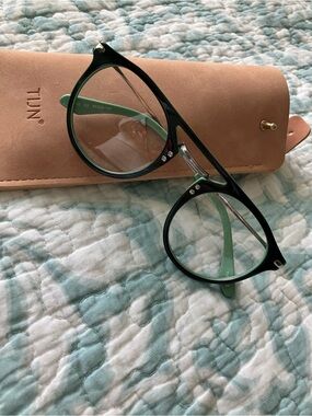 TIJN Black Frame non prescription Glasses with Mint Green Temples
